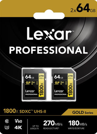 Lexar SD Pro Gold Series UHS-II 1800X 64GB V60 - 2pack